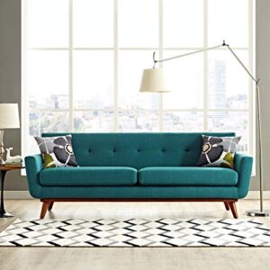 Modway Engage Mid-Century Modern Upholstered Fabric Sofa in Teal