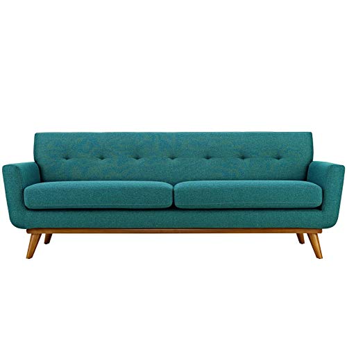 Modway Engage Mid-Century Modern Upholstered Fabric Sofa in Teal