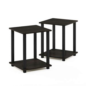 Furinno Turn-N-Tube 5 Tier Corner Display Rack Multipurpose Shelving Unit, 1-Pack, Dark Brown Grain/Black & Simplistic Set of 2 End Table, Espresso/Black