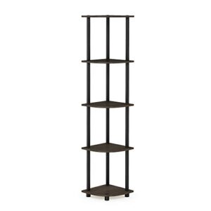 Furinno Turn-N-Tube 5 Tier Corner Display Rack Multipurpose Shelving Unit, 1-Pack, Dark Brown Grain/Black & Simplistic Set of 2 End Table, Espresso/Black