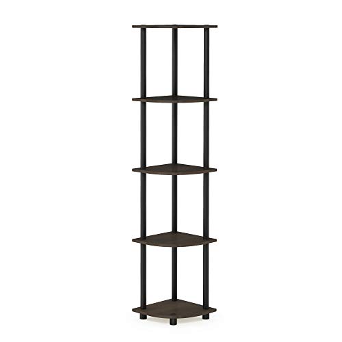 Furinno Turn-N-Tube 5 Tier Corner Display Rack Multipurpose Shelving Unit, 1-Pack, Dark Brown Grain/Black & Simplistic Set of 2 End Table, Espresso/Black