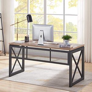 BON AUGURE Industrial Home Office Desks, Rustic Wood Computer Desk, Farmhouse Sturdy Metal Writing Desk (60 Inch, Vintage Oak)