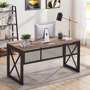 BON AUGURE Industrial Home Office Desks, Rustic Wood Computer Desk, Farmhouse Sturdy Metal Writing Desk (60 Inch, Vintage Oak)