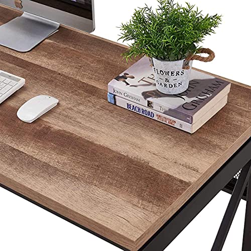 BON AUGURE Industrial Home Office Desks, Rustic Wood Computer Desk, Farmhouse Sturdy Metal Writing Desk (60 Inch, Vintage Oak)