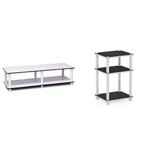 furinno just no tools wide tv stand, white & just 3-tier turn-n-tube end table/side table/night stand/bedside table with plastic poles, 1-pack, white/white