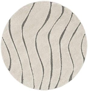 safavieh florida shag collection 6’7″ round cream/grey sg472 abstract wave non-shedding living room bedroom dining room entryway plush 1.2-inch thick area rug