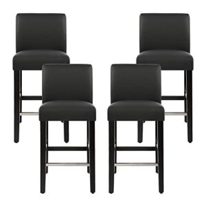 nobpeint contemporary counter height bar stool, upholstered faux leather barstool with steel footrests, 26 inch seat height, (set of 4) black