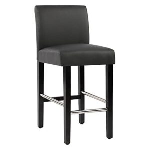 NOBPEINT Contemporary Counter Height bar Stool, Upholstered Faux Leather Barstool with Steel Footrests, 26 inch Seat Height, (Set of 4) Black