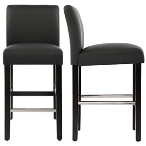 NOBPEINT Contemporary Counter Height bar Stool, Upholstered Faux Leather Barstool with Steel Footrests, 26 inch Seat Height, (Set of 4) Black