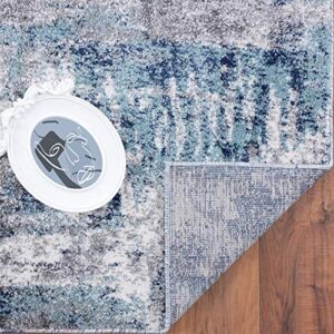 LUXE WEAVERS Rug 7680 Abstract Modern Area Rug, Stain Resistant, Machine-Made, Dark Blue, Light Blue / 8' x 10'