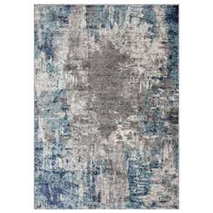 LUXE WEAVERS Rug 7680 Abstract Modern Area Rug, Stain Resistant, Machine-Made, Dark Blue, Light Blue / 8' x 10'