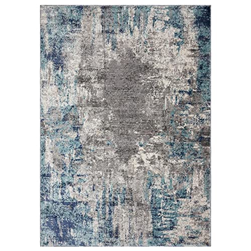 LUXE WEAVERS Rug 7680 Abstract Modern Area Rug, Stain Resistant, Machine-Made, Dark Blue, Light Blue / 8' x 10'