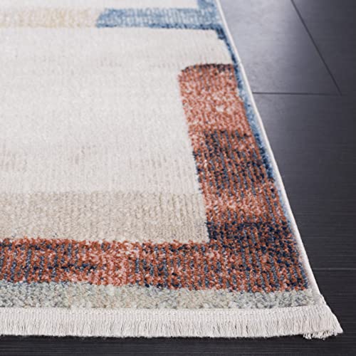 Safavieh Bayside Collection Machine Washable 4' x 6' Ivory/Blue Rust BAY126A Modern Contemporary Entryway Living Room Foyer Bedroom Accent Rug