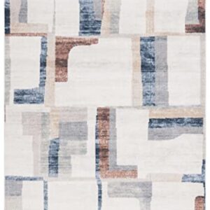 Safavieh Bayside Collection Machine Washable 4' x 6' Ivory/Blue Rust BAY126A Modern Contemporary Entryway Living Room Foyer Bedroom Accent Rug