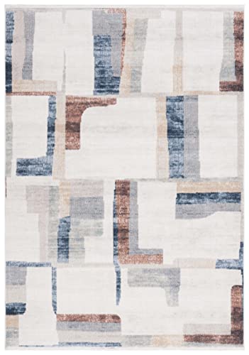 Safavieh Bayside Collection Machine Washable 4' x 6' Ivory/Blue Rust BAY126A Modern Contemporary Entryway Living Room Foyer Bedroom Accent Rug