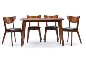 baxton studio sumner dining set style walnut brown 5-piece dining set