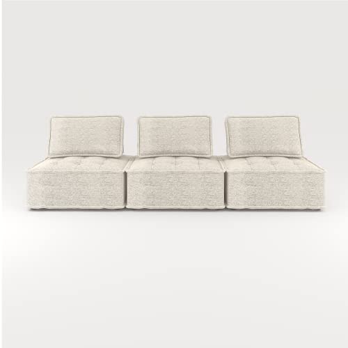 CECER Modular Sectional Sofa Couch, Armless Floor Sofa Couch, Convertible 3 Seats Sofa Bed, Oversized Variable Sectional Sofa Couches for Living Room, Free Combination 3 PC, Beige