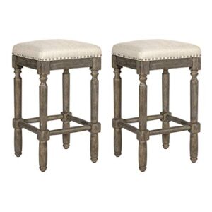 ball & cast counter height stool upholstered counter bar stools weathered grey finish 26″ h, taupe fabric 2-pack