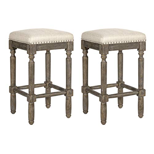 Ball & Cast Counter Height Stool Upholstered Counter Bar Stools Weathered Grey Finish 26" H, Taupe Fabric 2-Pack