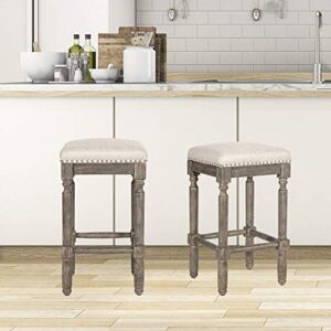 Ball & Cast Counter Height Stool Upholstered Counter Bar Stools Weathered Grey Finish 26" H, Taupe Fabric 2-Pack