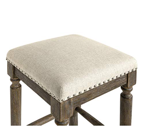 Ball & Cast Counter Height Stool Upholstered Counter Bar Stools Weathered Grey Finish 26" H, Taupe Fabric 2-Pack