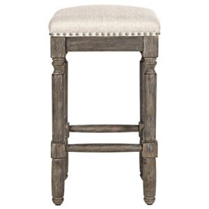 Ball & Cast Counter Height Stool Upholstered Counter Bar Stools Weathered Grey Finish 26" H, Taupe Fabric 2-Pack