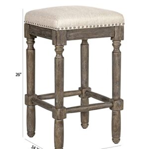 Ball & Cast Counter Height Stool Upholstered Counter Bar Stools Weathered Grey Finish 26" H, Taupe Fabric 2-Pack