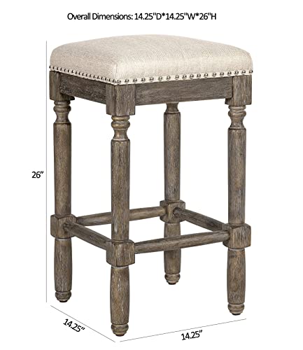 Ball & Cast Counter Height Stool Upholstered Counter Bar Stools Weathered Grey Finish 26" H, Taupe Fabric 2-Pack