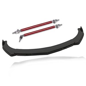 DREAMIZER Universal Front Splitter Lip Chin Spoiler Protector Lip Kitwith 8"-11" Strut Rod(Red) Universal Fit - Gloss Black,Black Tongue