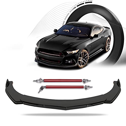 DREAMIZER Universal Front Splitter Lip Chin Spoiler Protector Lip Kitwith 8"-11" Strut Rod(Red) Universal Fit - Gloss Black,Black Tongue