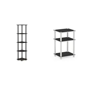 furinno turn-n-tube 5 tier corner display rack multipurpose shelving unit, espresso/black & just 3-tier turn-n-tube end table/side table/night stand/bedside table with plastic poles, white/white