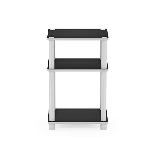 Furinno Turn-N-Tube 5 Tier Corner Display Rack Multipurpose Shelving Unit, Espresso/Black & Just 3-Tier Turn-N-Tube End Table/Side Table/Night Stand/Bedside Table with Plastic Poles, White/White