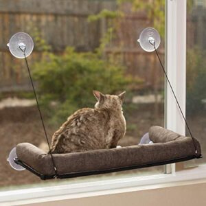 k&h pet products ez mount kitty sill deluxe with bolster window sill cat bed, cat window hammock, sturdy cat window perch, cat window bed cat furniture, cat hammock for window cat perch – chocolate