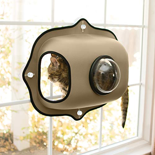 K&H Pet Products EZ Mount Window Bubble Pod Kitty Sill Window Sill Cat Bed Cat Perch, Cat Hammock with Lookout Bubble Window Tan 27 X 20 Inches