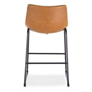 EdgeMod Brinley Modern Upholstered PU Leather Counter Bar Stool, 34 Inches Height, Tan (Set of 3)