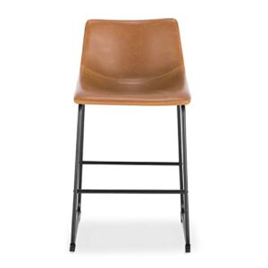 EdgeMod Brinley Modern Upholstered PU Leather Counter Bar Stool, 34 Inches Height, Tan (Set of 3)