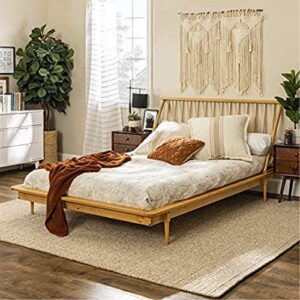 walker edison mid century modern solid wood spindle platform bed headboard footboard bed frame bedroom, queen, light oak
