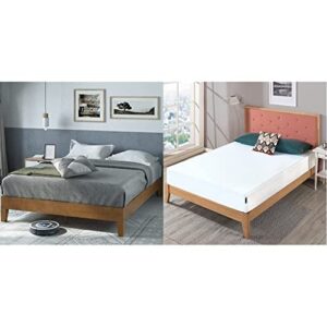 zinus alexis deluxe wood platform bed frame / solid wood foundation, queen & 10 inch green tea cooling gel memory foam mattress, queen