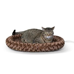 k&h pet products thermo-kitty fashion splash indoor heated cat bed, heated bed for dogs or cats with removable waterproof heater mocha large 16 x 22 inches