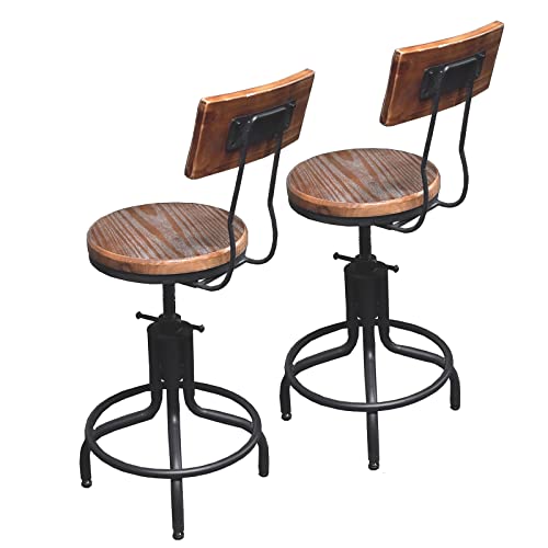 Lisuden Industrial Bar Stools with Backs, Industrial Farmhouse Bar Stools Swivel Stool Counter Kitchen Island with Stools Adjustable 20''-24'' Bar Stools Set of 2