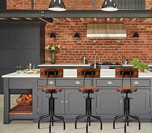 Lisuden Industrial Bar Stools with Backs, Industrial Farmhouse Bar Stools Swivel Stool Counter Kitchen Island with Stools Adjustable 20''-24'' Bar Stools Set of 2