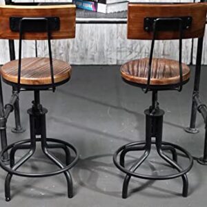 Lisuden Industrial Bar Stools with Backs, Industrial Farmhouse Bar Stools Swivel Stool Counter Kitchen Island with Stools Adjustable 20''-24'' Bar Stools Set of 2