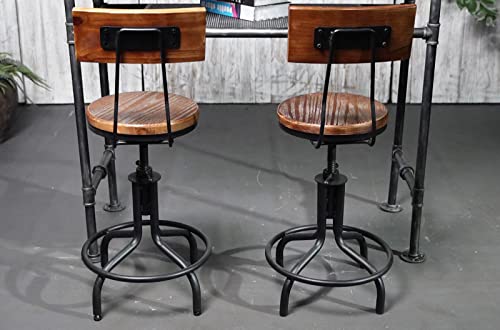 Lisuden Industrial Bar Stools with Backs, Industrial Farmhouse Bar Stools Swivel Stool Counter Kitchen Island with Stools Adjustable 20''-24'' Bar Stools Set of 2