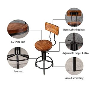 Lisuden Industrial Bar Stools with Backs, Industrial Farmhouse Bar Stools Swivel Stool Counter Kitchen Island with Stools Adjustable 20''-24'' Bar Stools Set of 2