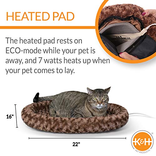 K&H Pet Products Thermo-Kitty Fashion Splash Heated Pet Bed Large Mocha 16"x 22" 7W