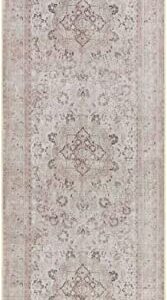 Hauteloom Bethany Traditional Medallion Living Room Bedroom Neutral Area Rug - Machine Washable - Vintage Distressed Faded - Boho Bohemian - Beige, Cream, Cream, Blush - 7'10" x 10'2"