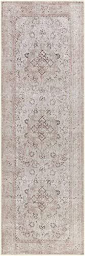 Hauteloom Bethany Traditional Medallion Living Room Bedroom Neutral Area Rug - Machine Washable - Vintage Distressed Faded - Boho Bohemian - Beige, Cream, Cream, Blush - 7'10" x 10'2"