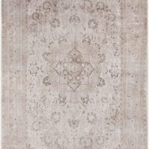 Hauteloom Bethany Traditional Medallion Living Room Bedroom Neutral Area Rug - Machine Washable - Vintage Distressed Faded - Boho Bohemian - Beige, Cream, Cream, Blush - 7'10" x 10'2"