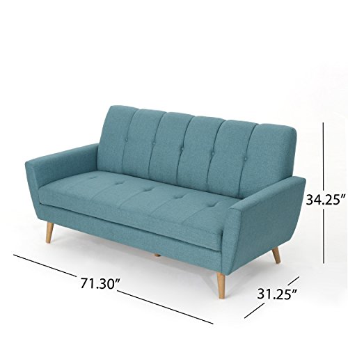 Christopher Knight Home Treston Mid-Century Fabric Sofa, Blue / Natural