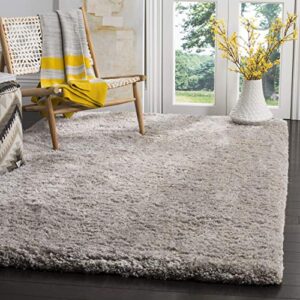 safavieh express shag collection 3′ x 5′ silver sge620c handmade solid 2.5-inch thick area rug